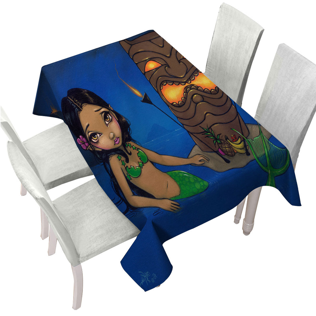 Tablecloths with Kids Painting Beautiful Tiki Mermaid