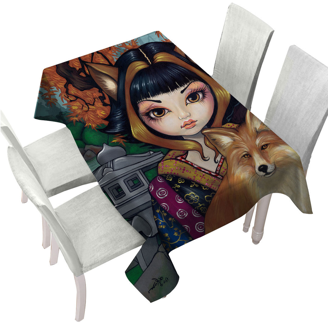 Tablecloths with KitSune Japanese Fantasy Art Fox Girl and Fox