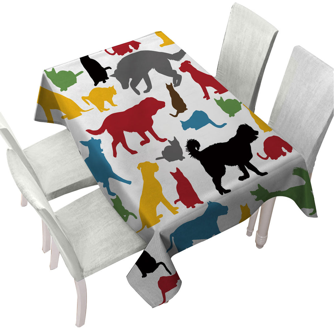 Tablecloths with Multi Colored Dogs Silhouettes