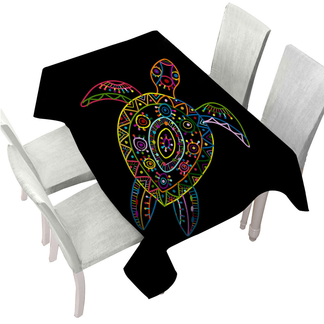 Tablecloths with Multi Colored Kids Drawing Turtle