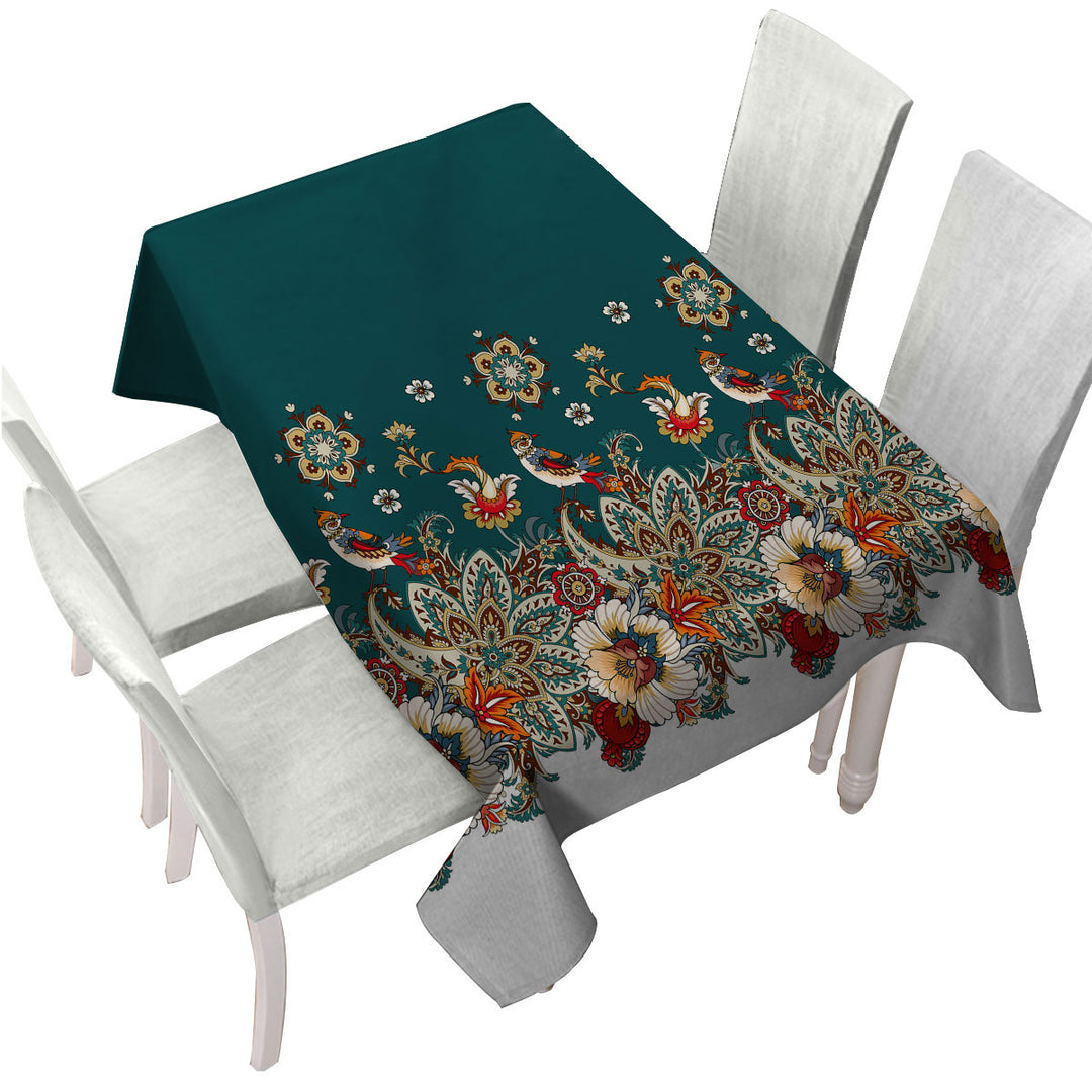 Tablecloths with Oriental Art Birds Flowers and Floral Mandalas