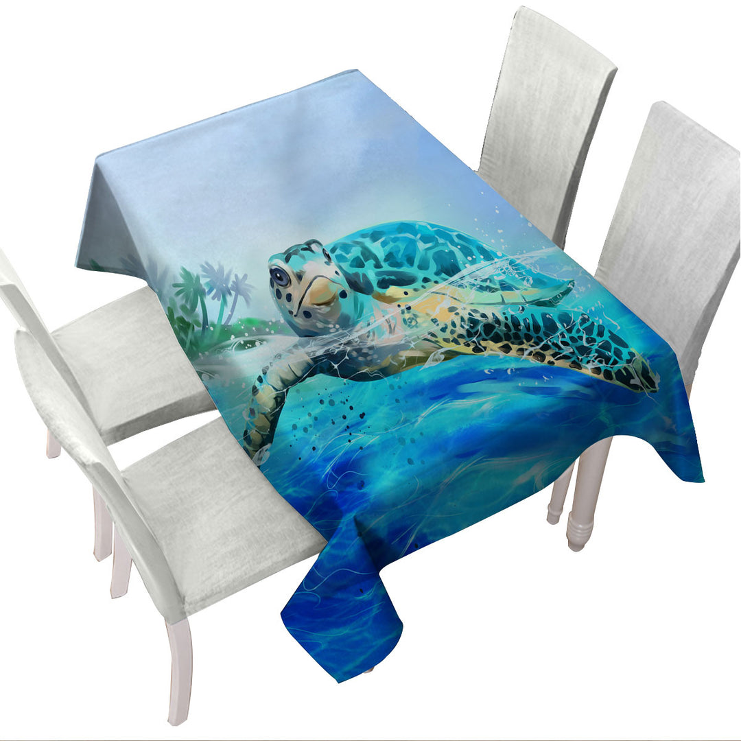 Tablecloths with Painting Swimming Turtle