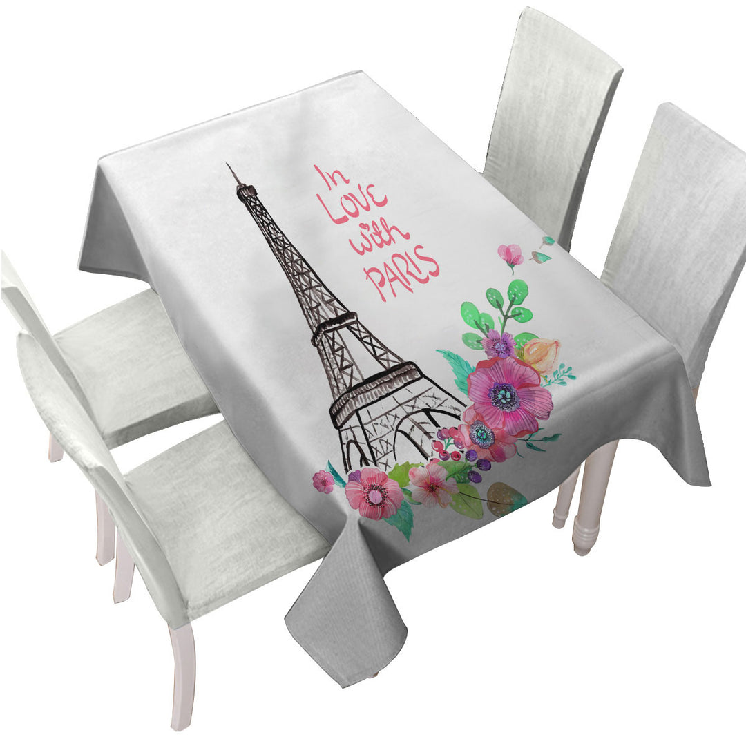 Tablecloths with Paris Eiffel Tower Drawing and Flowers