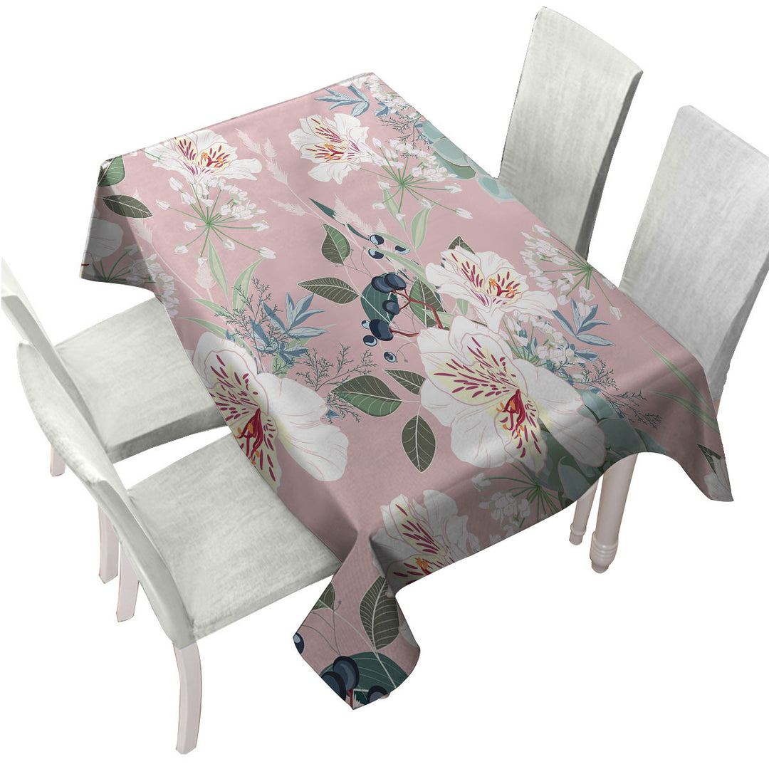 Tablecloths with Pink under White Flowers