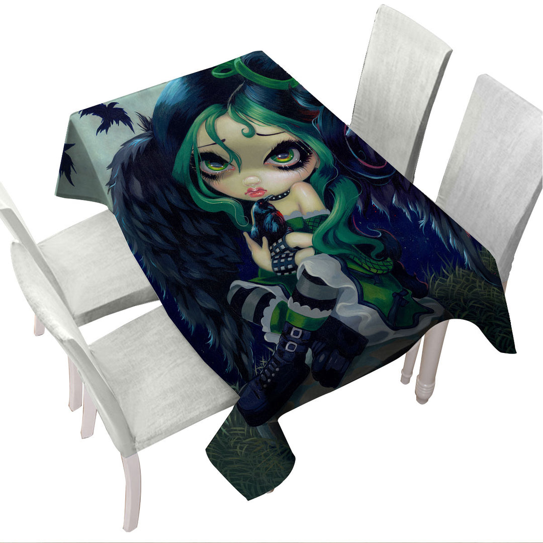 Tablecloths with Poe The Raven Gothic Girl and Moon Ravens