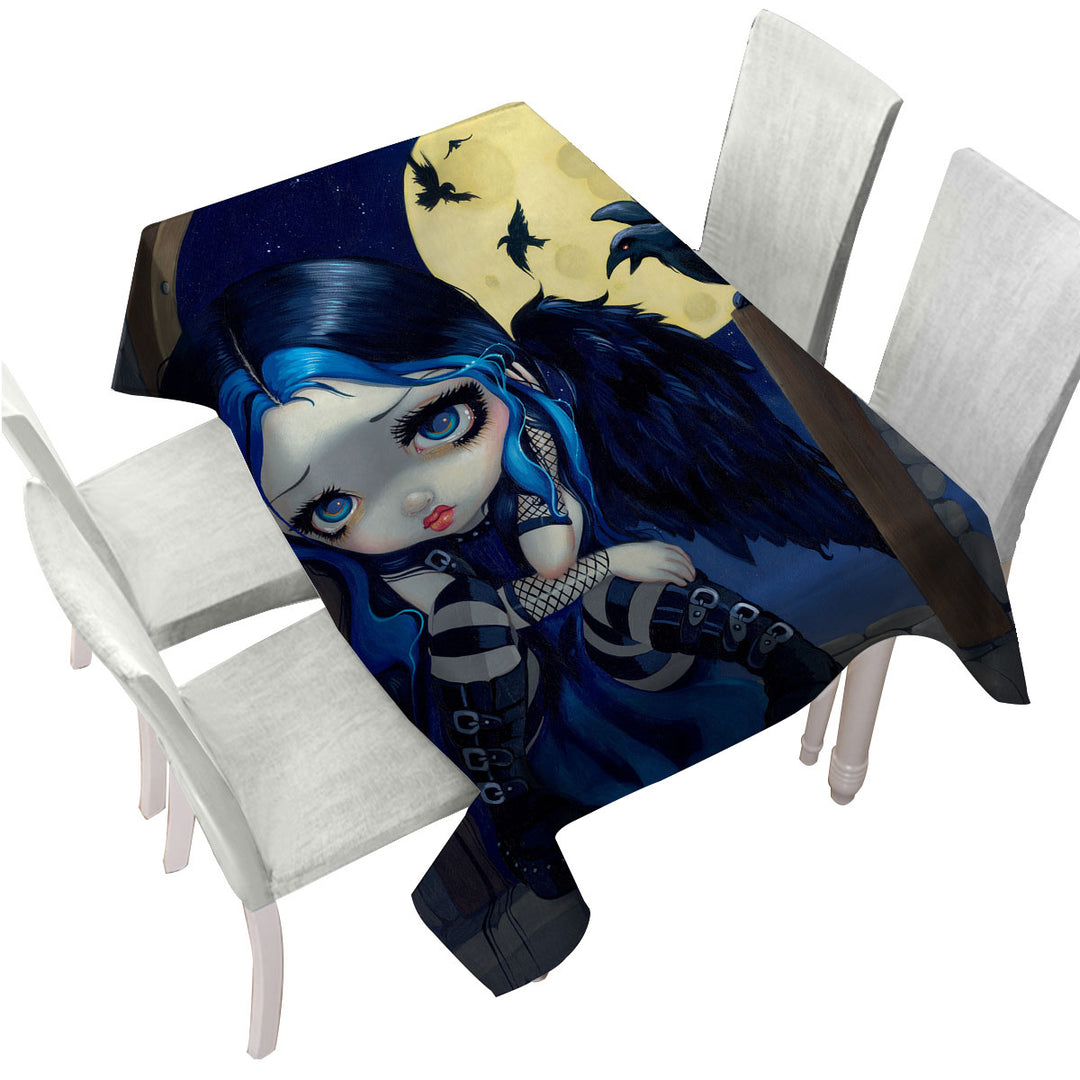 Tablecloths with Poe the Whispered Word Lenore Raven Gothic Girl