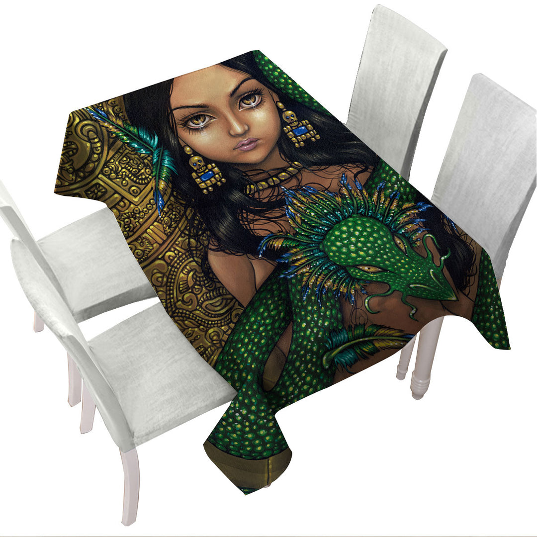 Tablecloths with Priestess of Quetzalcoatl Aztec Mayan Maiden