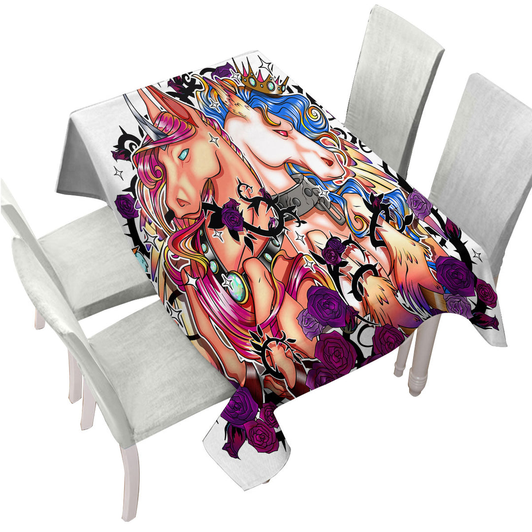 Tablecloths with Purple Roses and Cool Unicorns