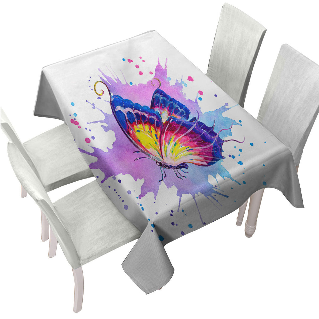 Tablecloths with Purple Splash Art Painting Butterfly