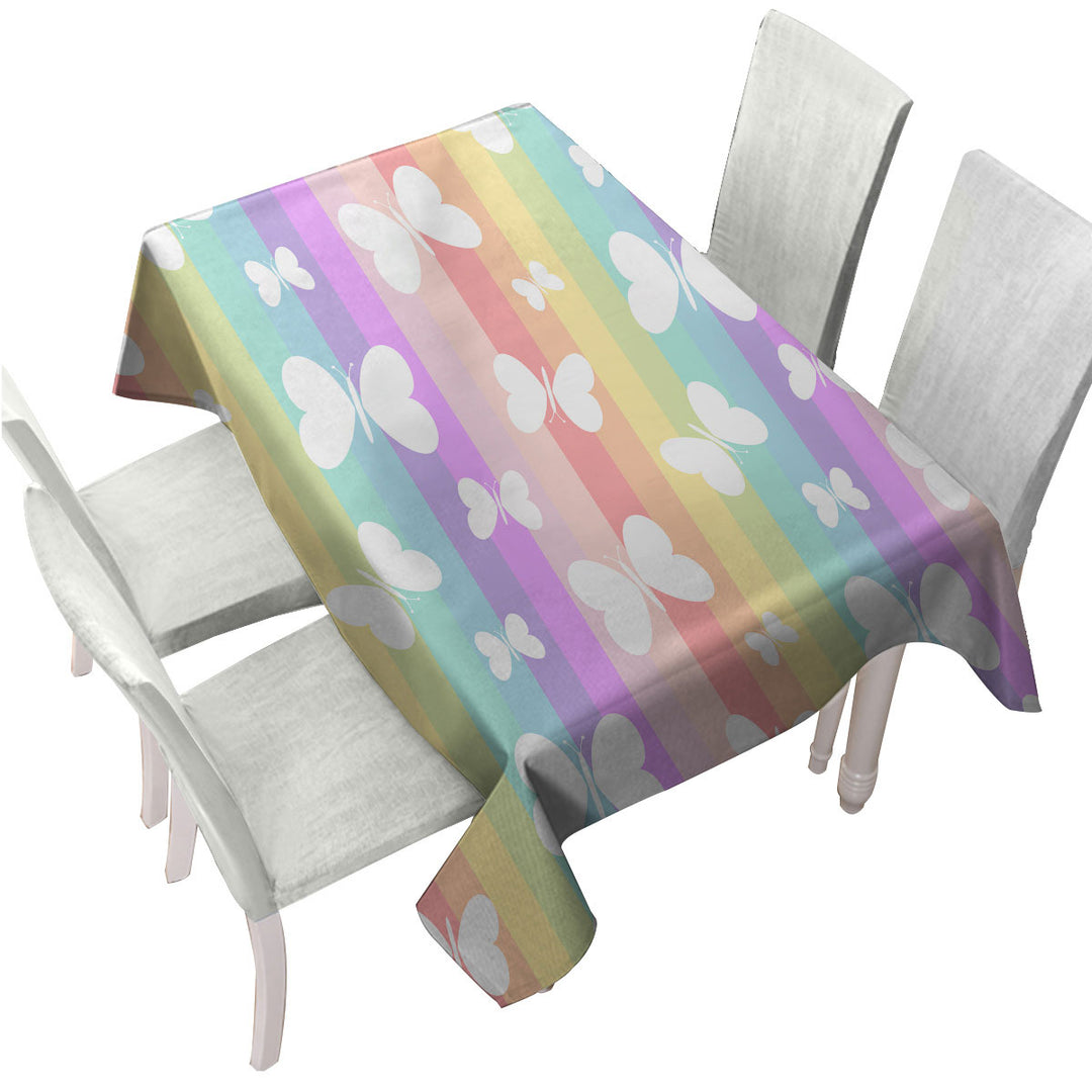 Tablecloths with Rainbow Stripes and Butterflies
