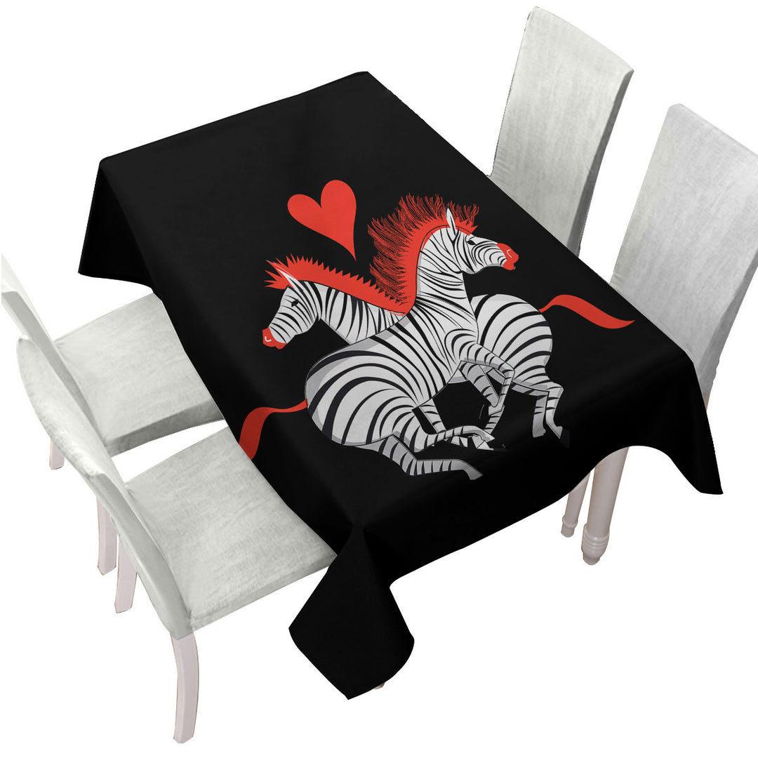 Tablecloths with Red Haired Zebras in Love