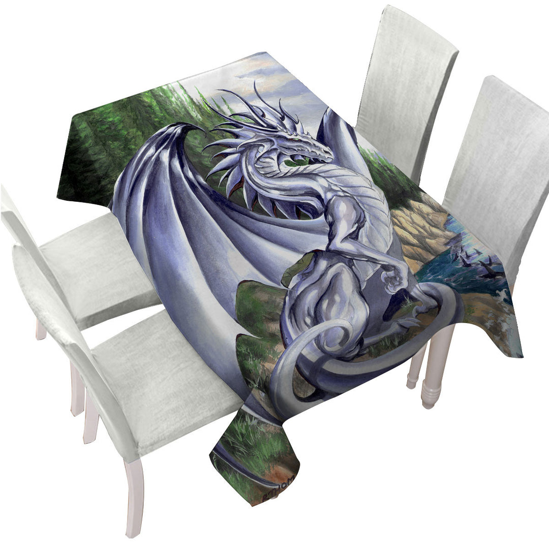 Tablecloths with Silver Coastal Grey Dragon Drawing
