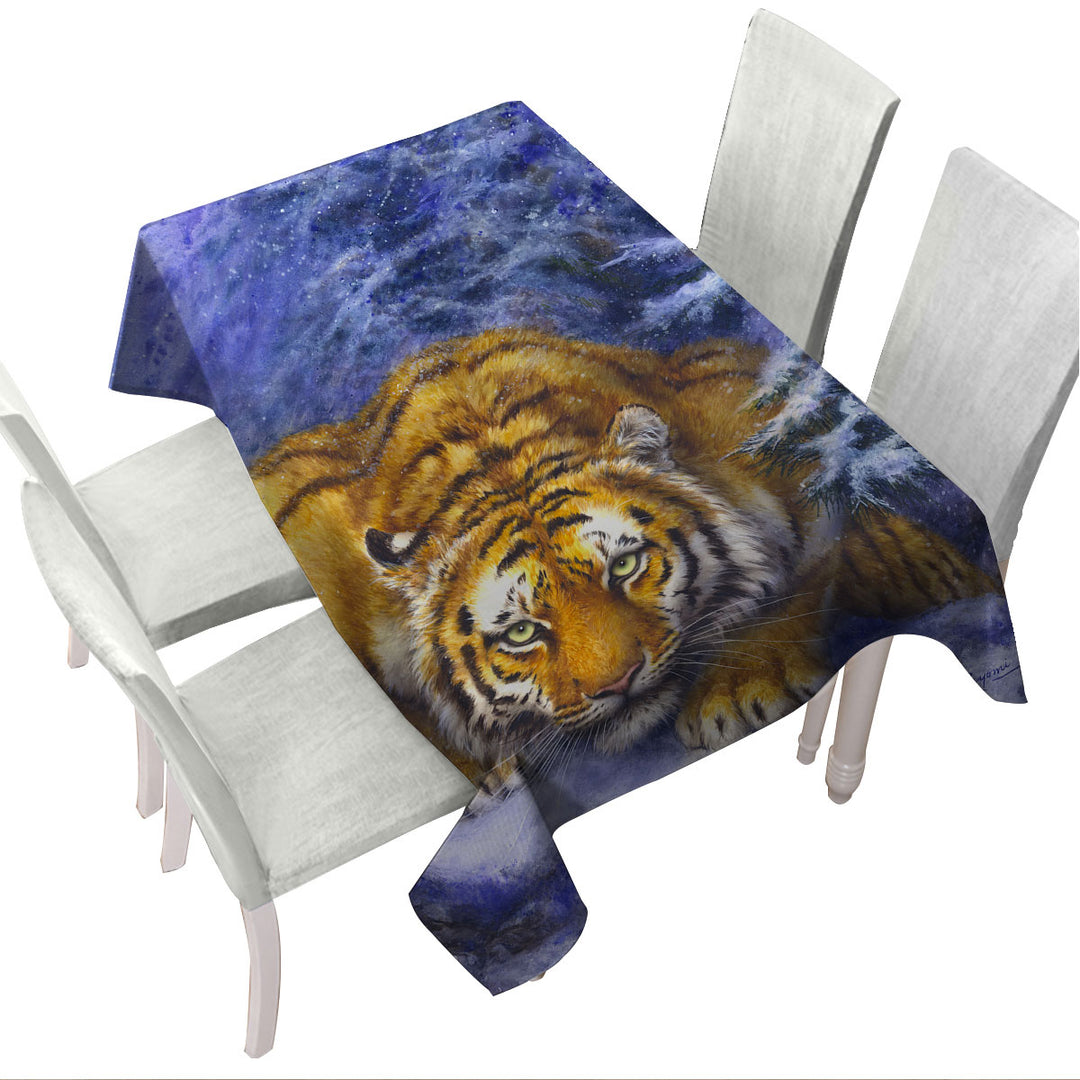 Tablecloths with Winter Forest Cool Hunting Pose Tiger