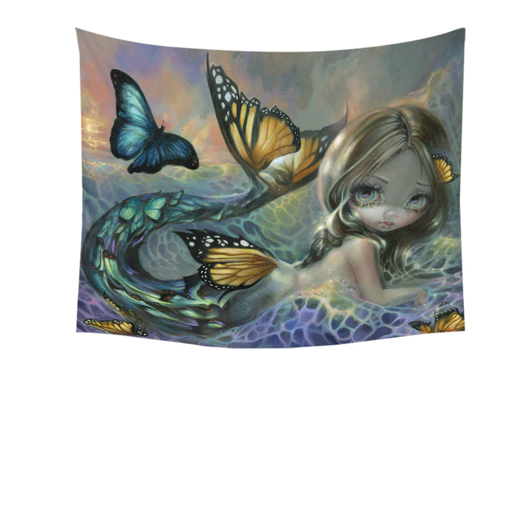 Tapestry of Mermaid and Butterflies Fantasy Painting Sea Monarch