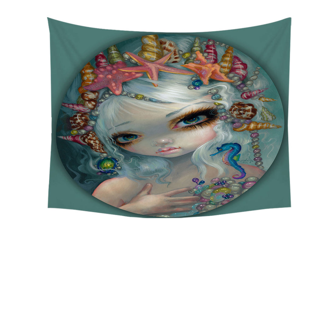 Tapestry with Seashell Princess Beautiful Doe Eyed Mermaid