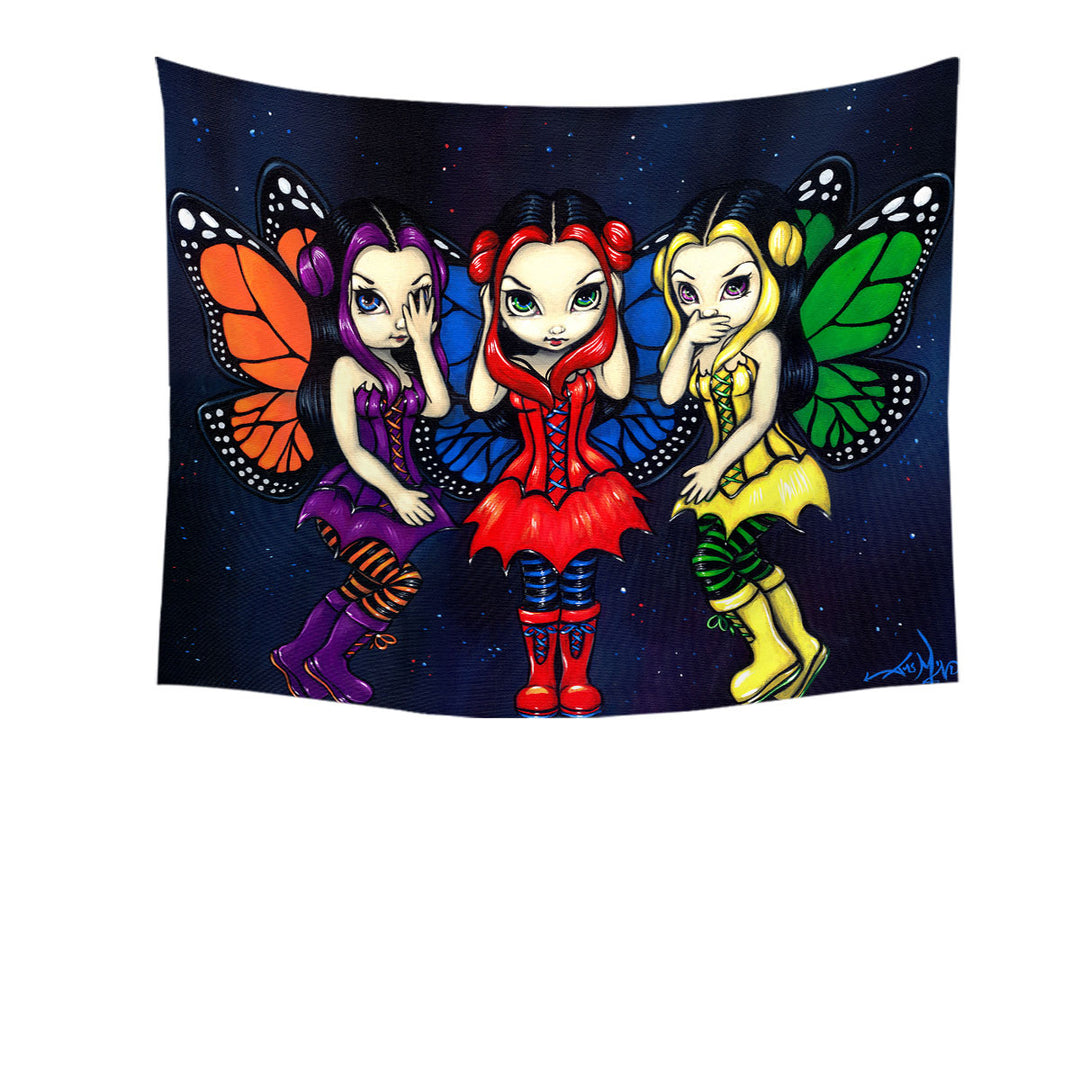 Tapestry with Three Wise Faeries No See Hear and Speak