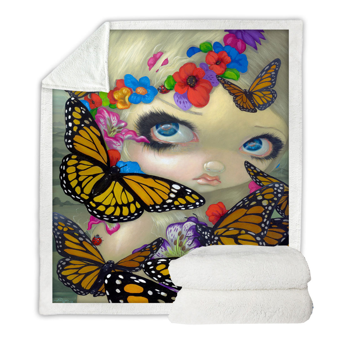 Tara Floral Girl and Butterflies Throw Blanket
