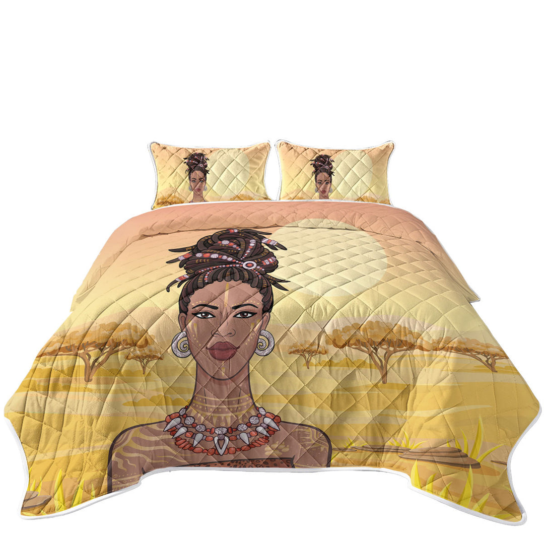 The African View Behind Beautiful African Girl Coverlet