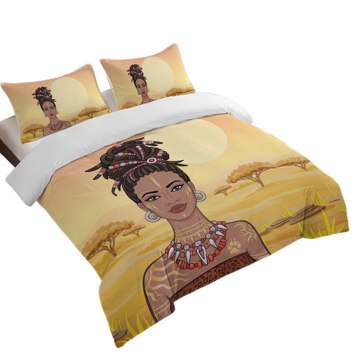 The African View Behind Beautiful African Girl Duvet Covers