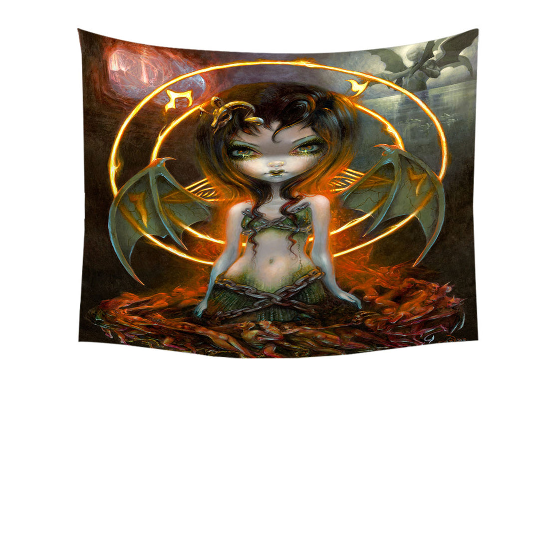 The Devil Tapestry Wall Decor Elemental Fire Demons and Dark Fairy