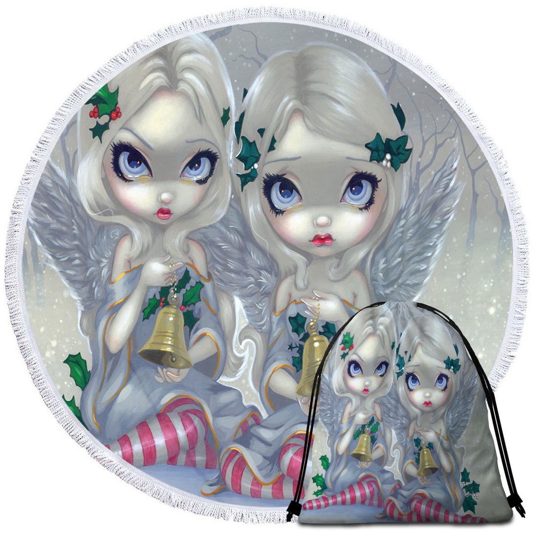 The Holly and The Ivy Beautiful Christmas Angels Round Beach Towel