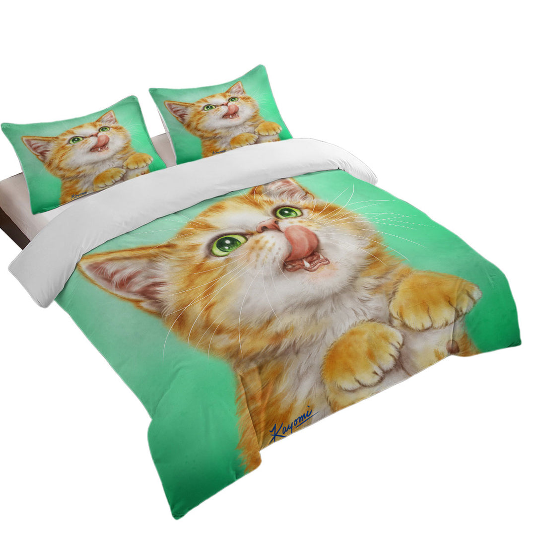 The Hungry Ginger Kitten Cute Cats Art Duvet Cover