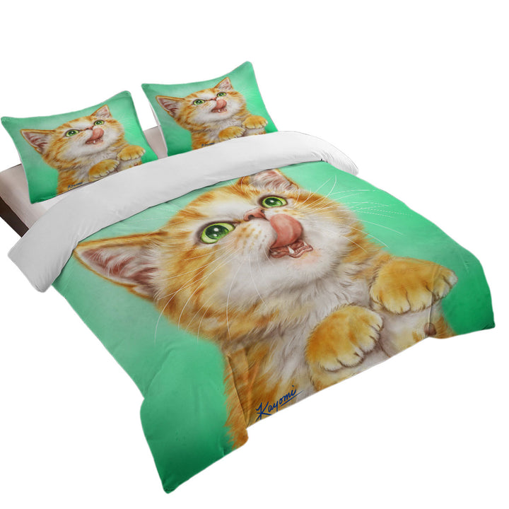 The Hungry Ginger Kitten Cute Cats Art Duvet Cover