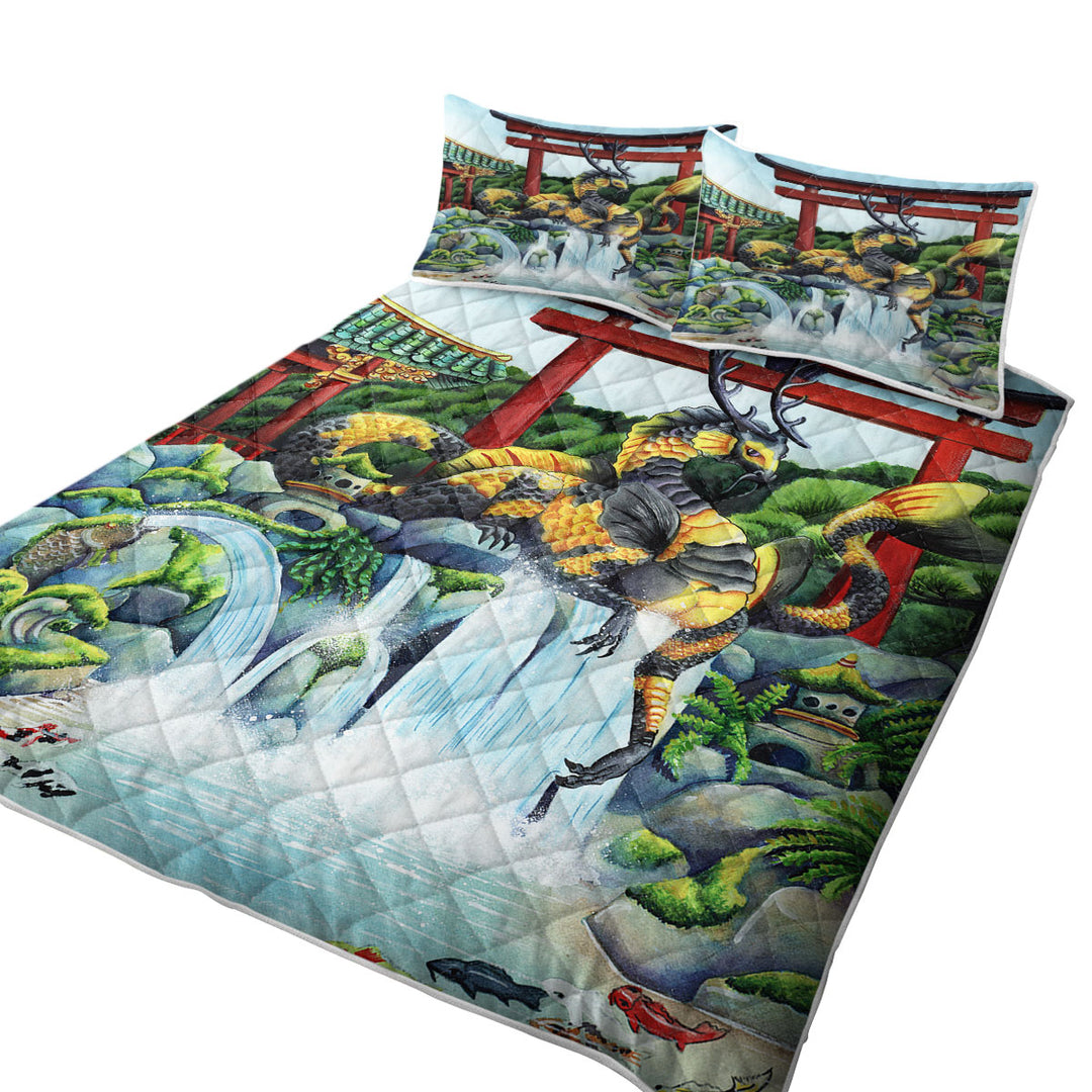 The Japanese Emperor Koi Fish and Dragon California King Quilt Sets