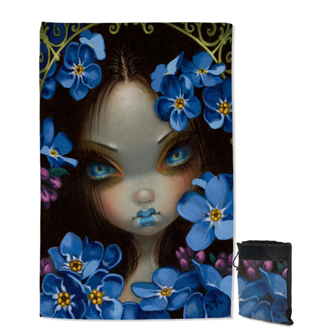 The Language of Flowers Forget Me Nots Blue Girl Beach Towels