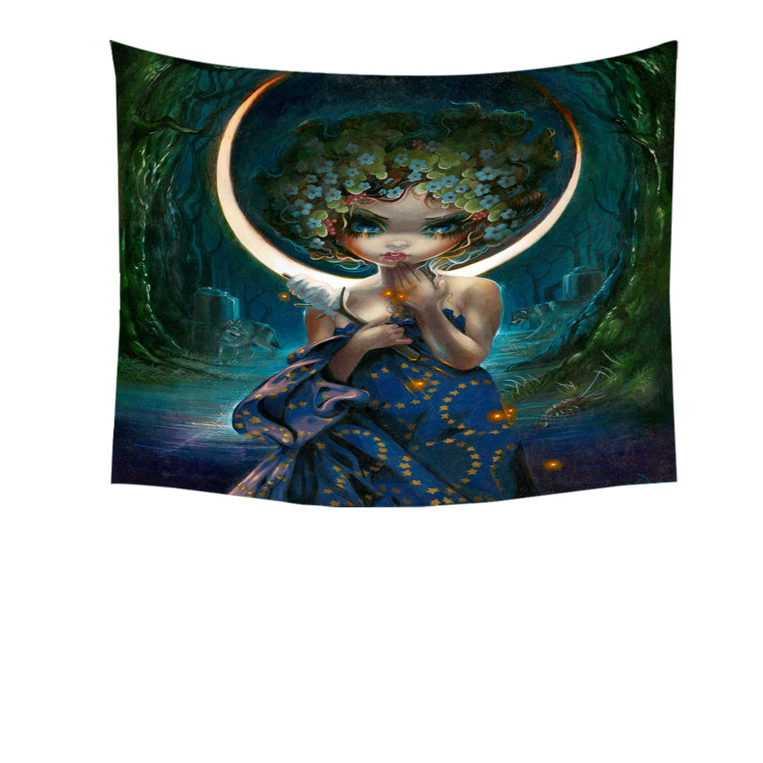 The Moon Goddess Tapestry Forest Wolves and Beautiful Maiden