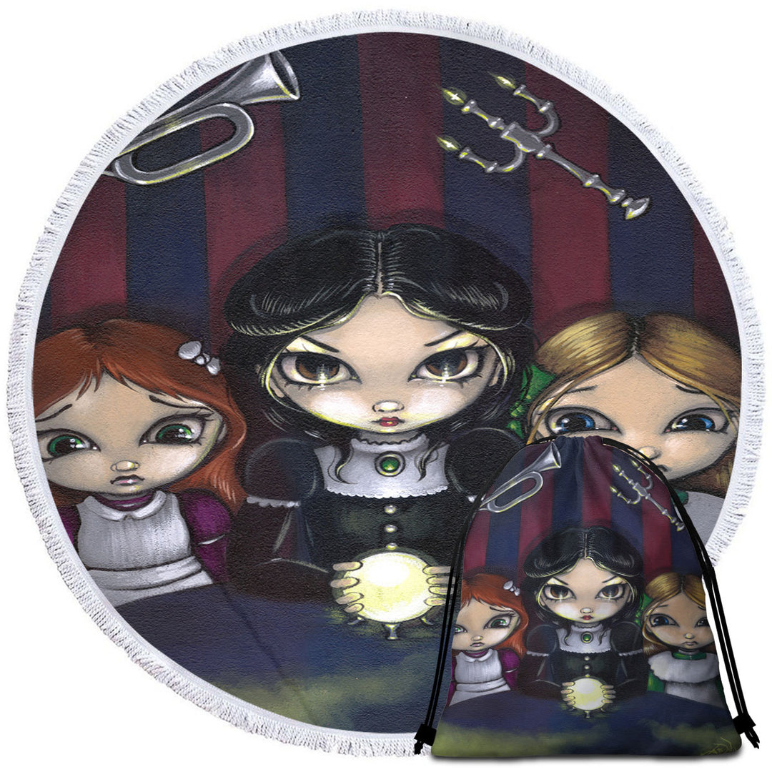 The Seance Dark Gothic Art of Three Spiritual Girls Microfibre Beach Towels