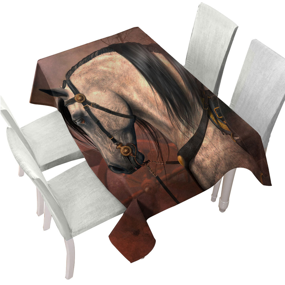 The Traveler Solid Strong White Horse Tablecloth