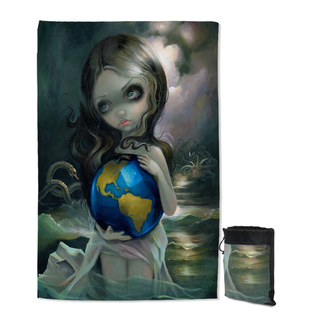 The World Beautiful Maiden in the Sea with Monsters Travel Beach Towel Quick Dry