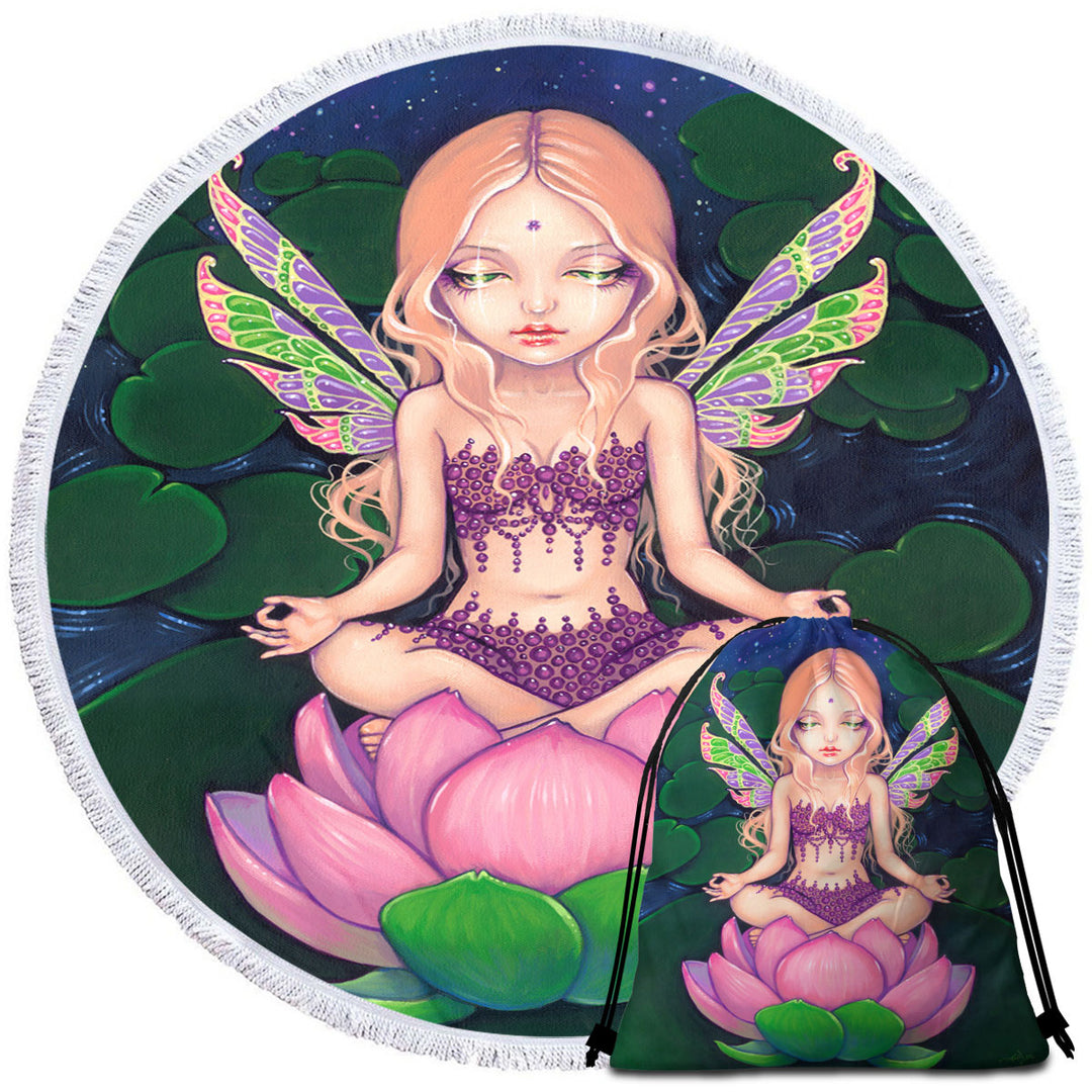 The Yoga Round Beach Towel Lotus Fairy Lily Pads Pond