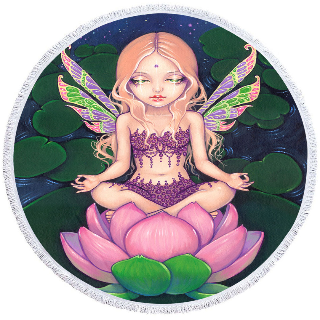 The Yoga Round Towel Lotus Fairy Lily Pads Pond