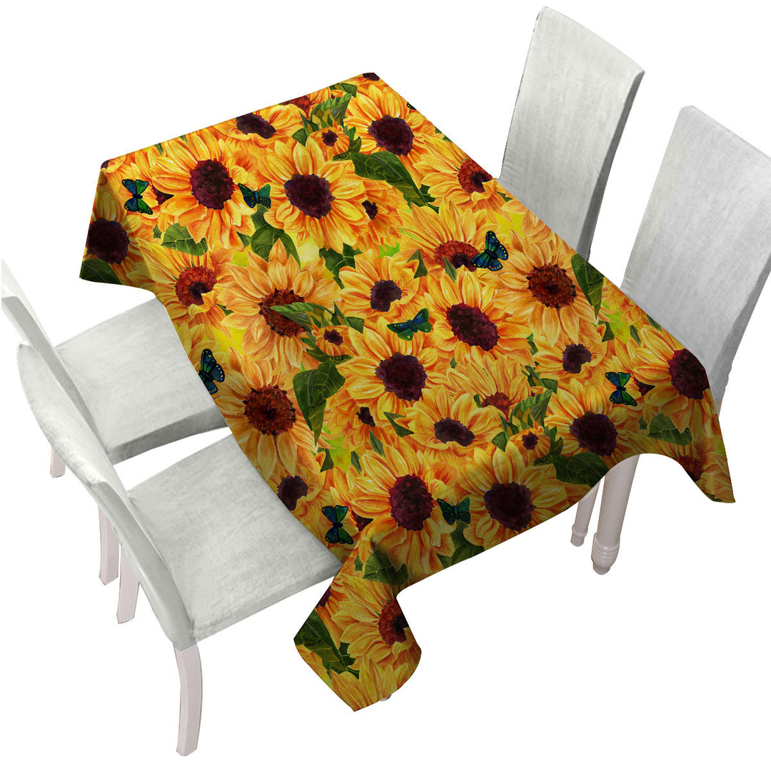 Thick Sunflowers and Butterflies Tablecloths