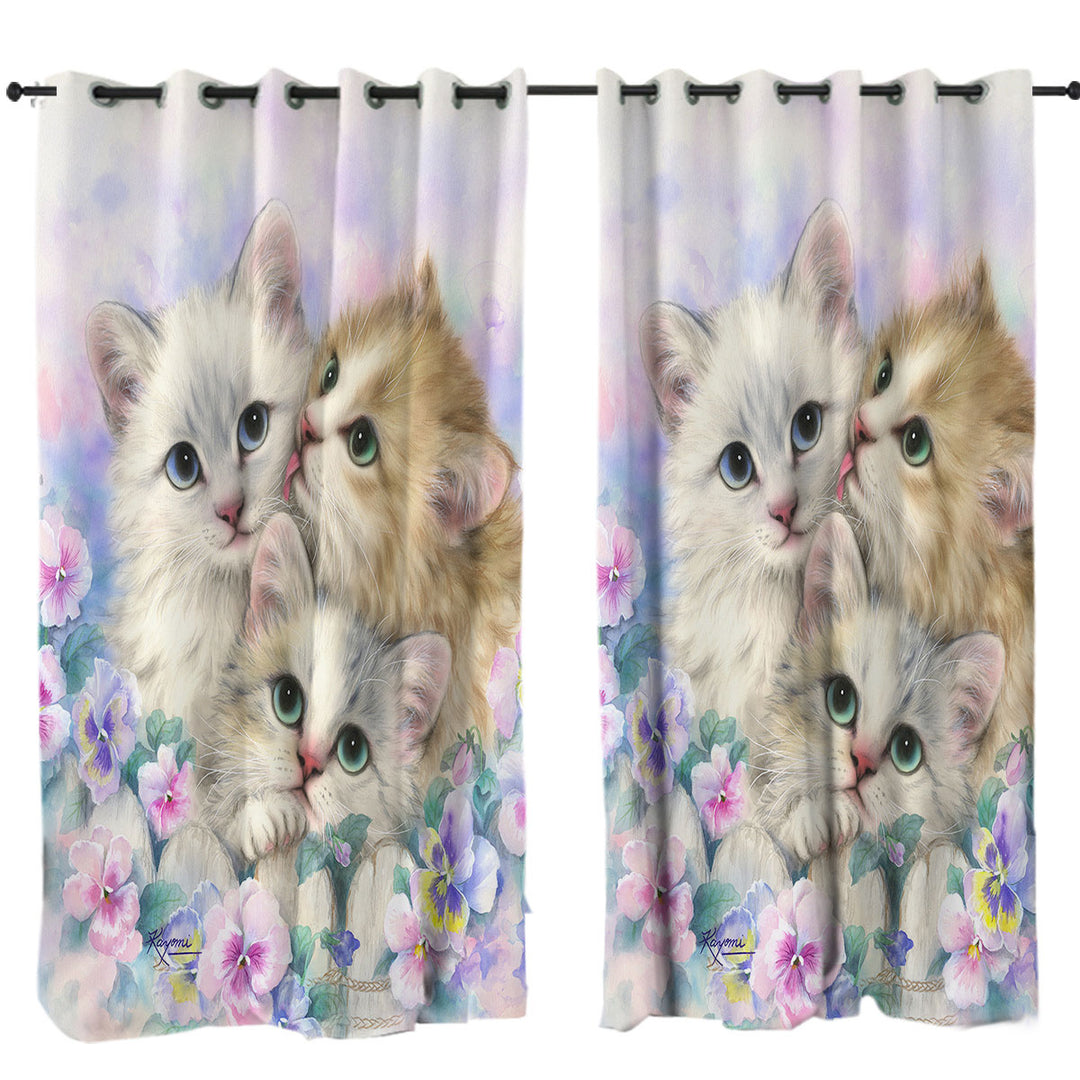 Three Adorable Kittens Daydreamers Cat Art Curtains