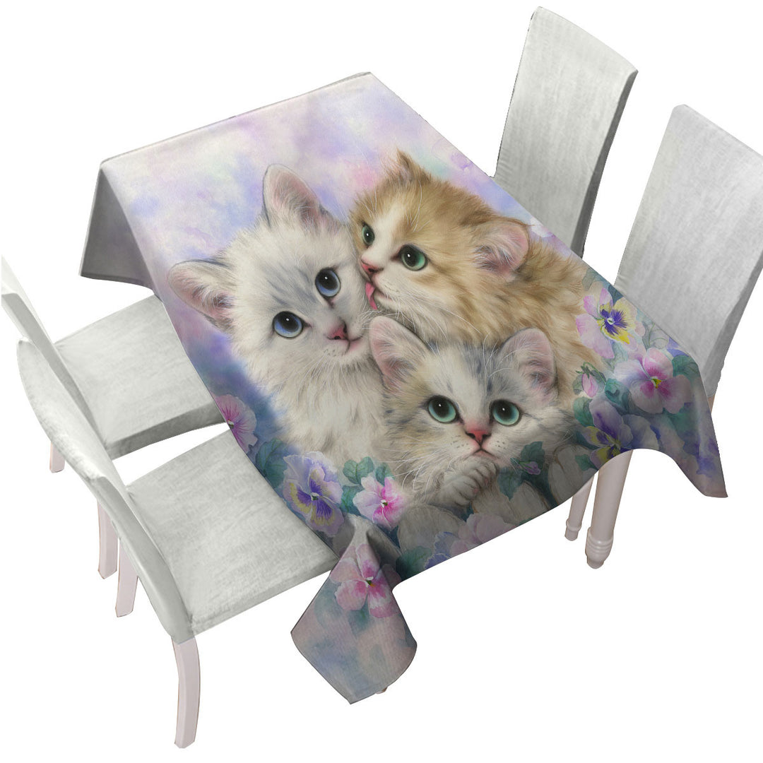 Three Adorable Kittens Daydreamers Cat Art Tablecloth