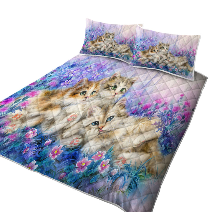 Three Little Kittens in the Flower Garden Coverlet