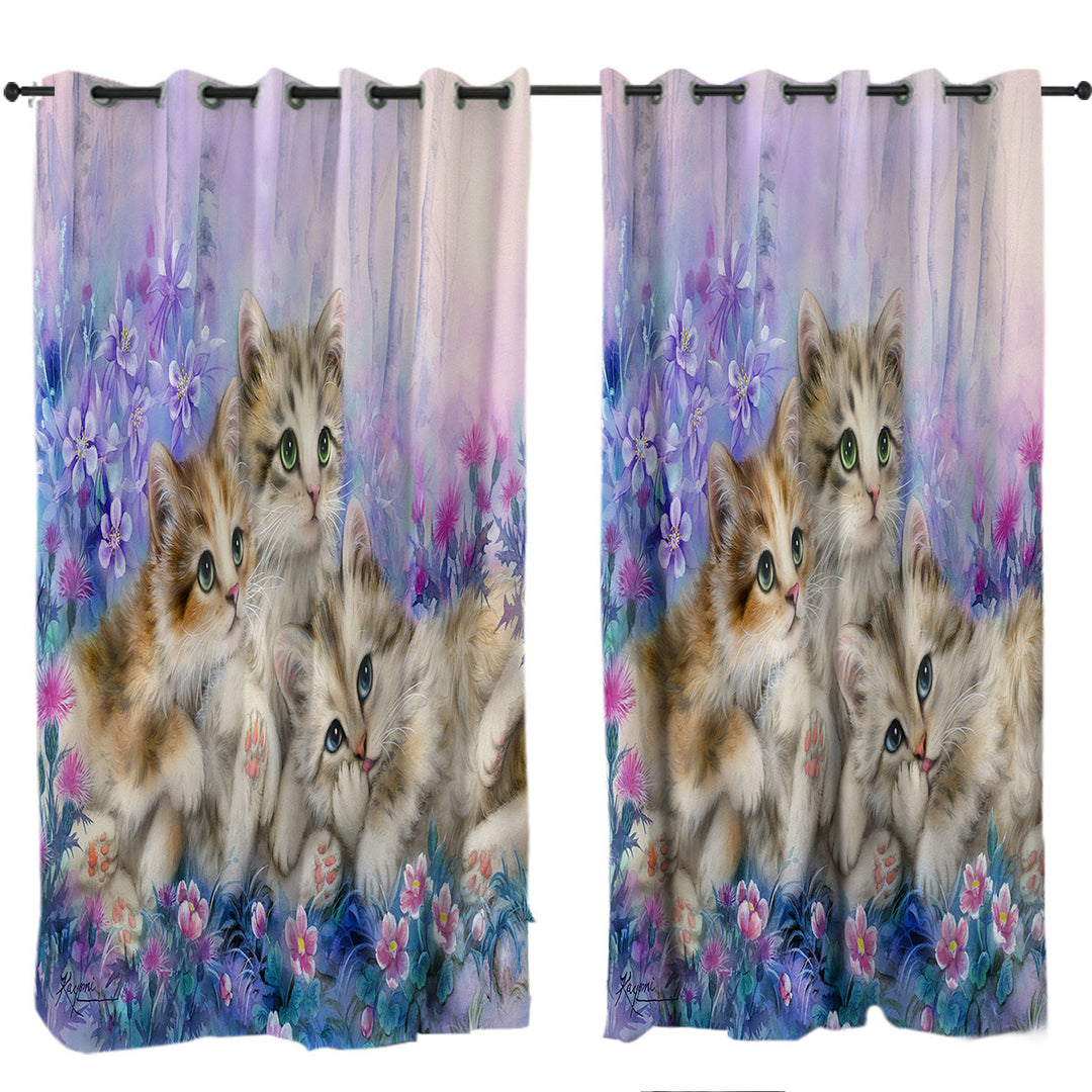 Three Little Kittens in the Flower Garden Curtain
