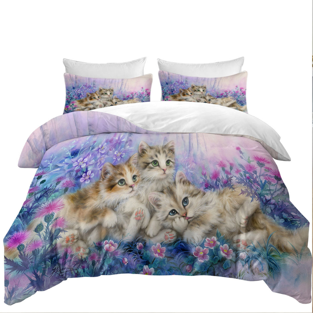 Three Little Kittens in the Flower Garden Duvet Cover