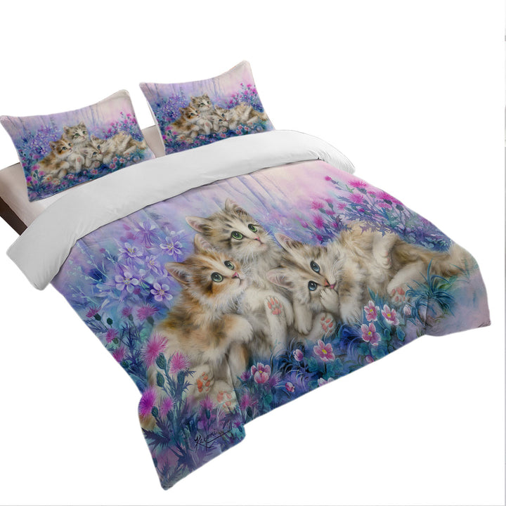 Three Little Kittens in the Flower Garden Duvet Covers