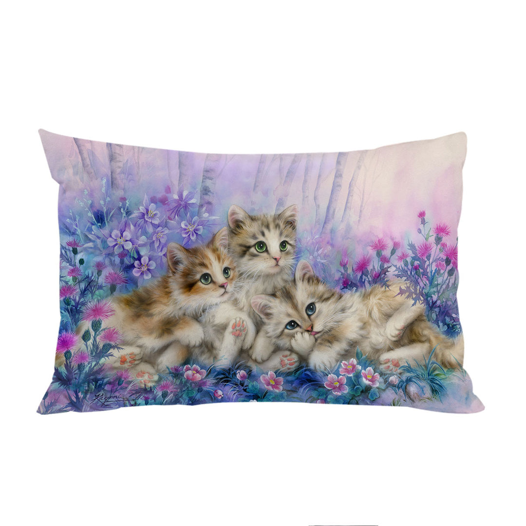 Three Little Kittens in the Flower Garden Pillow Cases