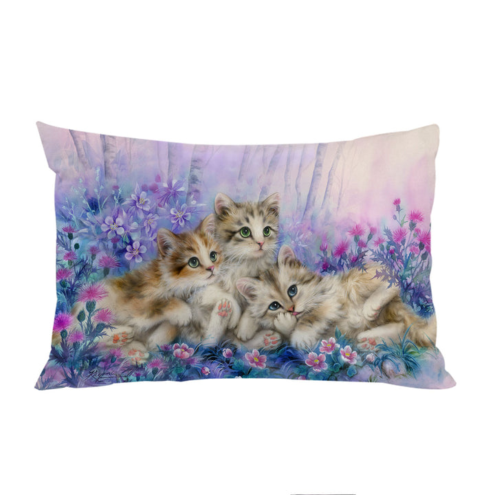 Three Little Kittens in the Flower Garden Pillow Cases