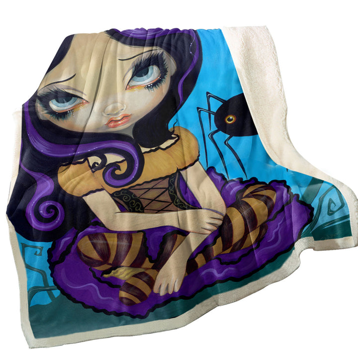 Throw Blanket of Fairytale Art Spider and Little Miss Muffet