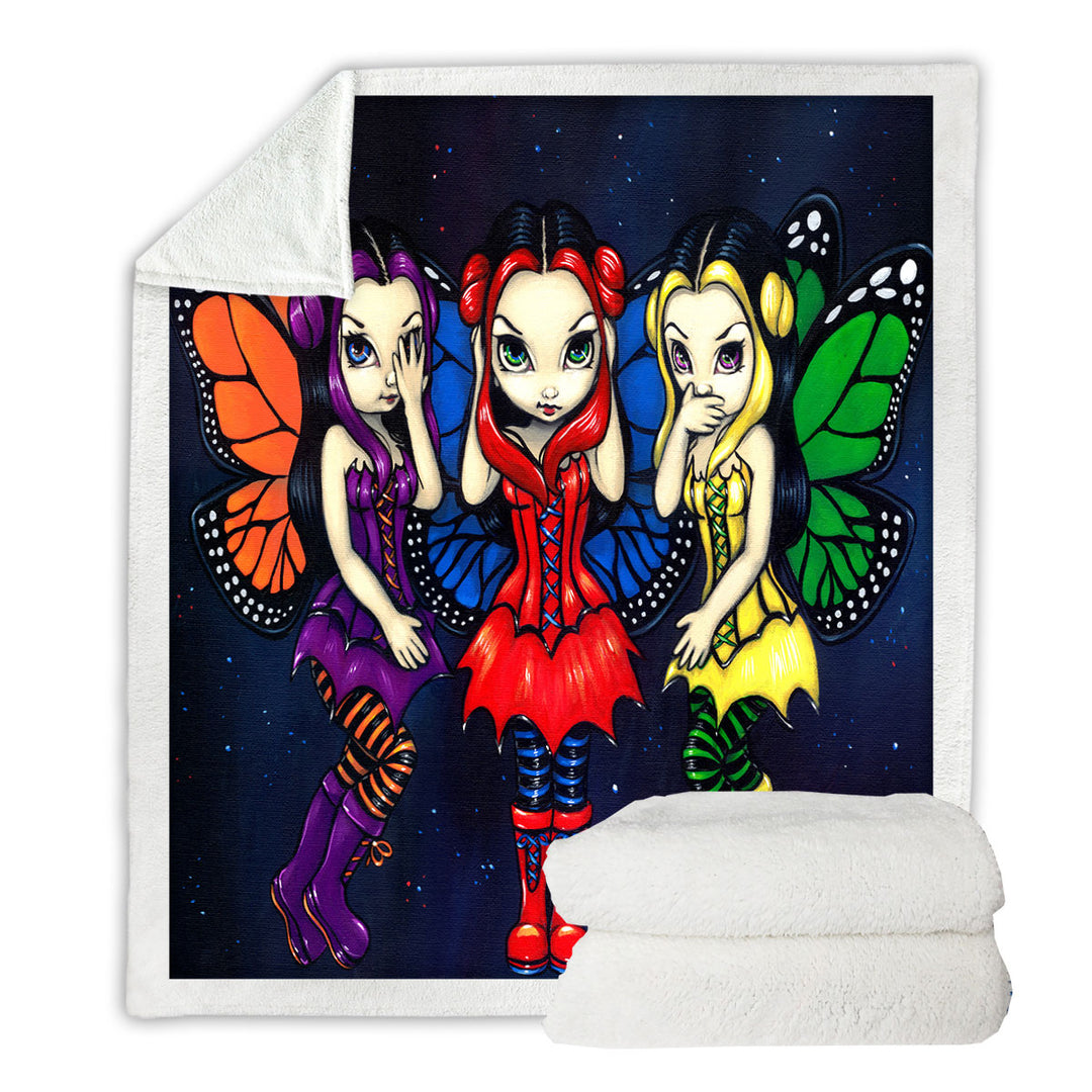Throw Blanket with Three Wise Faeries No See Hear and Speak