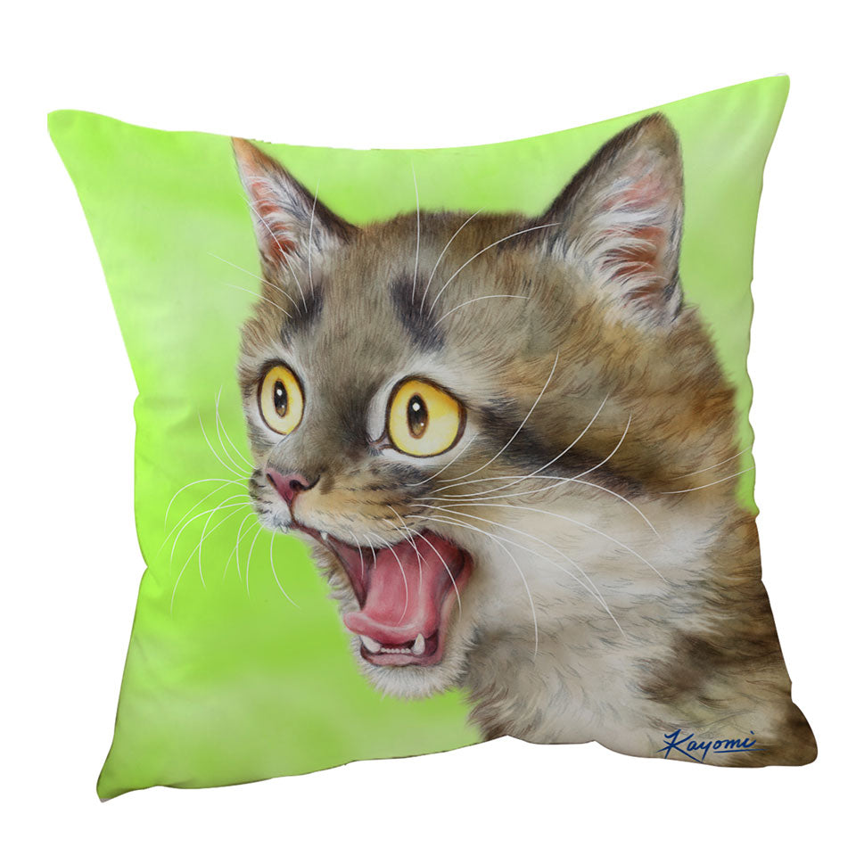Throw Pillow Covers with Cats Funny Faces Drawings Excited Tabby Kitty