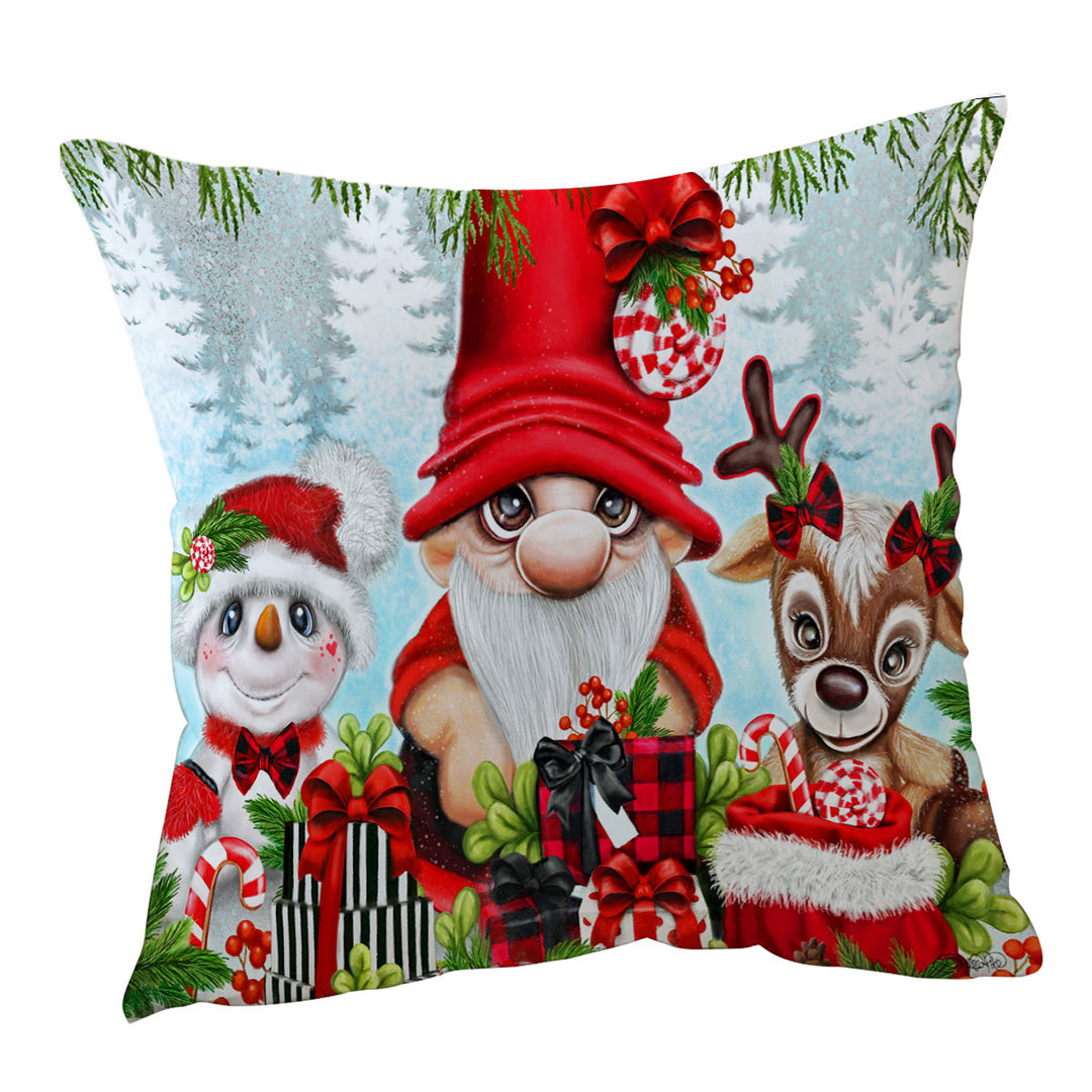Throw Pillows for Christmas Gnome Snowman and Reindeer