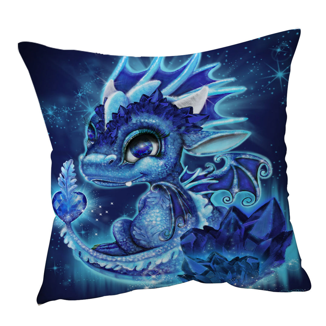 Throw Pillows for Gift September Sapphire Birthstone Lil Dragon