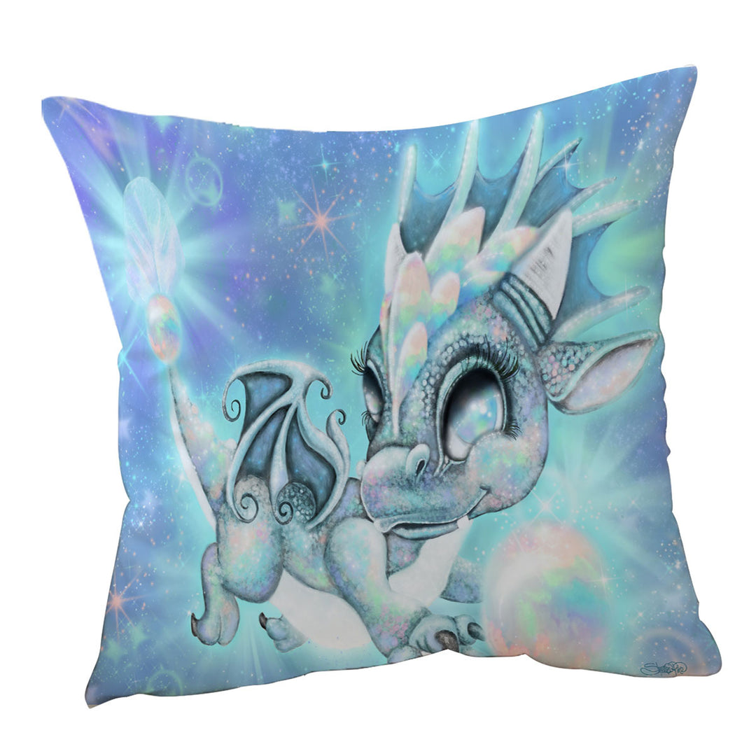 Throw Pillows of Cute Gift October Opal Birthstone Lil Dragon